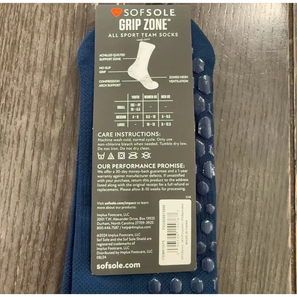 Sof Sole Grip Zone Unisex All Sport Team Socks Large Blue Non Slip Gripper NWT⁠